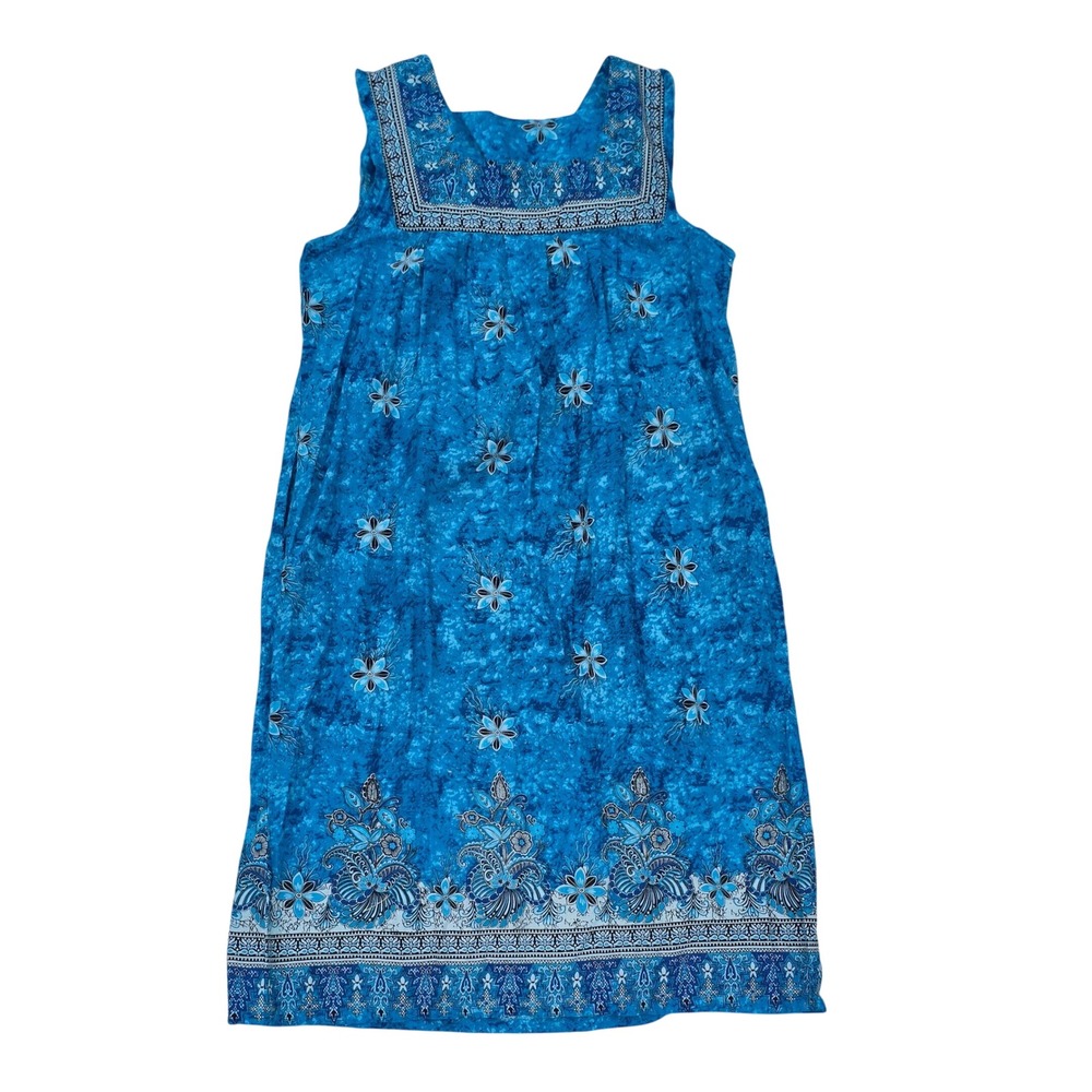 LOUNGEES sleeveless dress maxi mumu blue teal floral paisley long dress L/XL MEZ